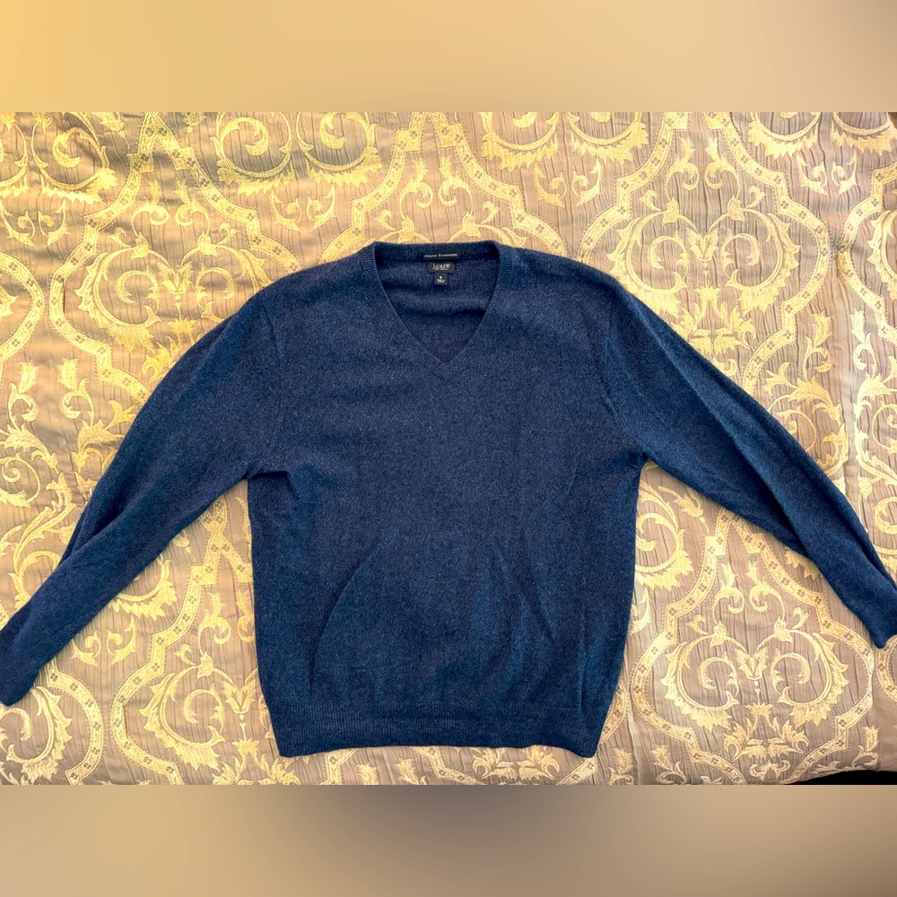 J. Crew 100% cashmere v-neck sweater. Beautiful heather blue color. Size small